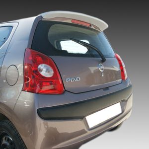 A-365_2jpg - OPSHOLDERS Rear view of a gray Nissan Pixo hatchback showing the rear window wiper and taillights from a low angle