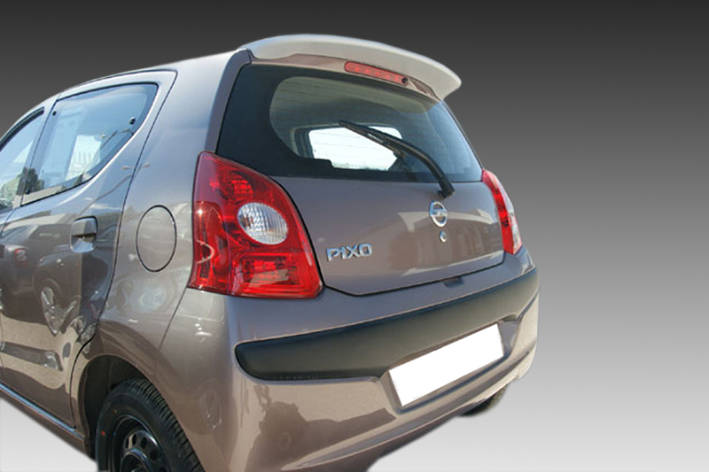 A-365_2jpg - OPSHOLDERS Rear view of a gray Nissan Pixo hatchback showing the rear window wiper and taillights from a low angle