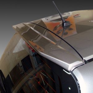 Close-up of a silver car roof with a roof antenna and angled windshield, viewed from above.