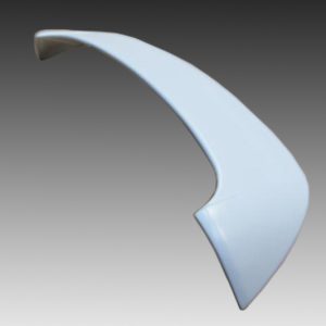 Curved light-blue plastic fin or blade with a tapered tip against a gray gradient background.