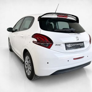 A-397_2jpg - OPSHOLDERS White Peugeot 208 hatchback photographed from the rear-left, showing distinctive red taillights and rear spoiler.