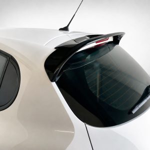 A-397_4jpg - OPSHOLDERS Rear hatch area of a white car with a curved rear window and integrated spoiler