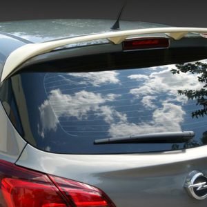 A-408_4jpg - OPSHOLDERS Rear view of a silver Opel hatchback, showing taillights, spoiler, and rear windshield wiper.