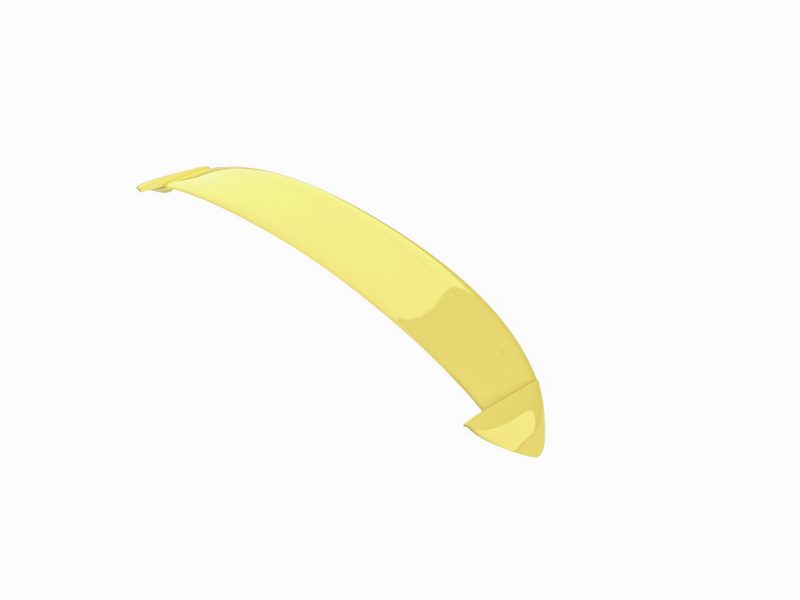 Yellow curved boomerang-like object on a white background, glossy finish