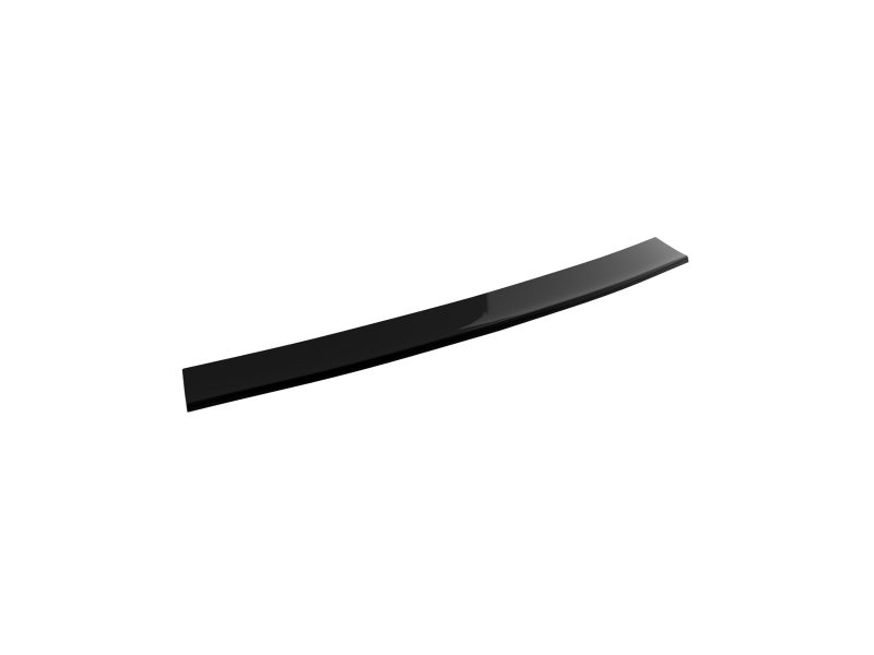 Long, glossy black rectangular bar angled diagonally across a white background, with subtle reflections.