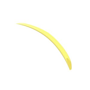 Yellow curved boomerang-like object against a white background.