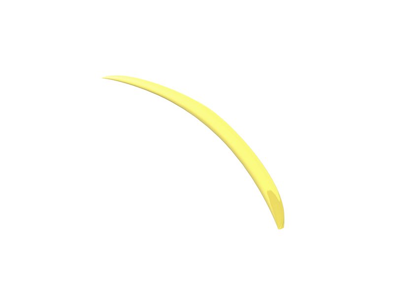 Yellow curved boomerang-like object against a white background.