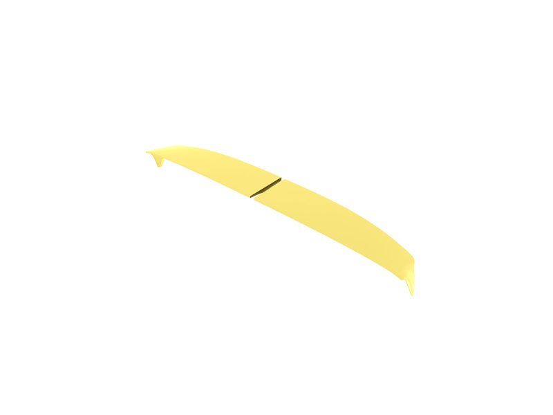 Broken yellow boomerang with a visible gap in the center, floating in white space