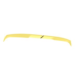 Yellow curved car spoiler with a central gap, seen from above against a white background