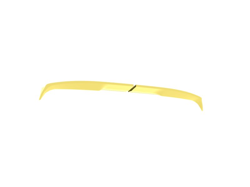 Yellow curved car spoiler with a central gap, seen from above against a white background