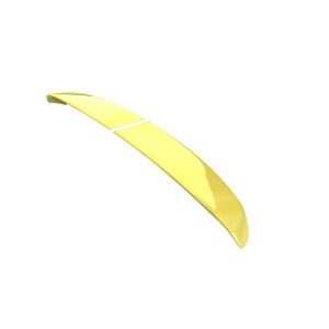 Yellow curved plastic blade-like object with a central seam on a white background.