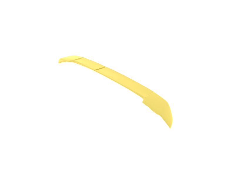 Long yellow curved plastic tool part, viewed diagonally with a subtle hinge in the middle.