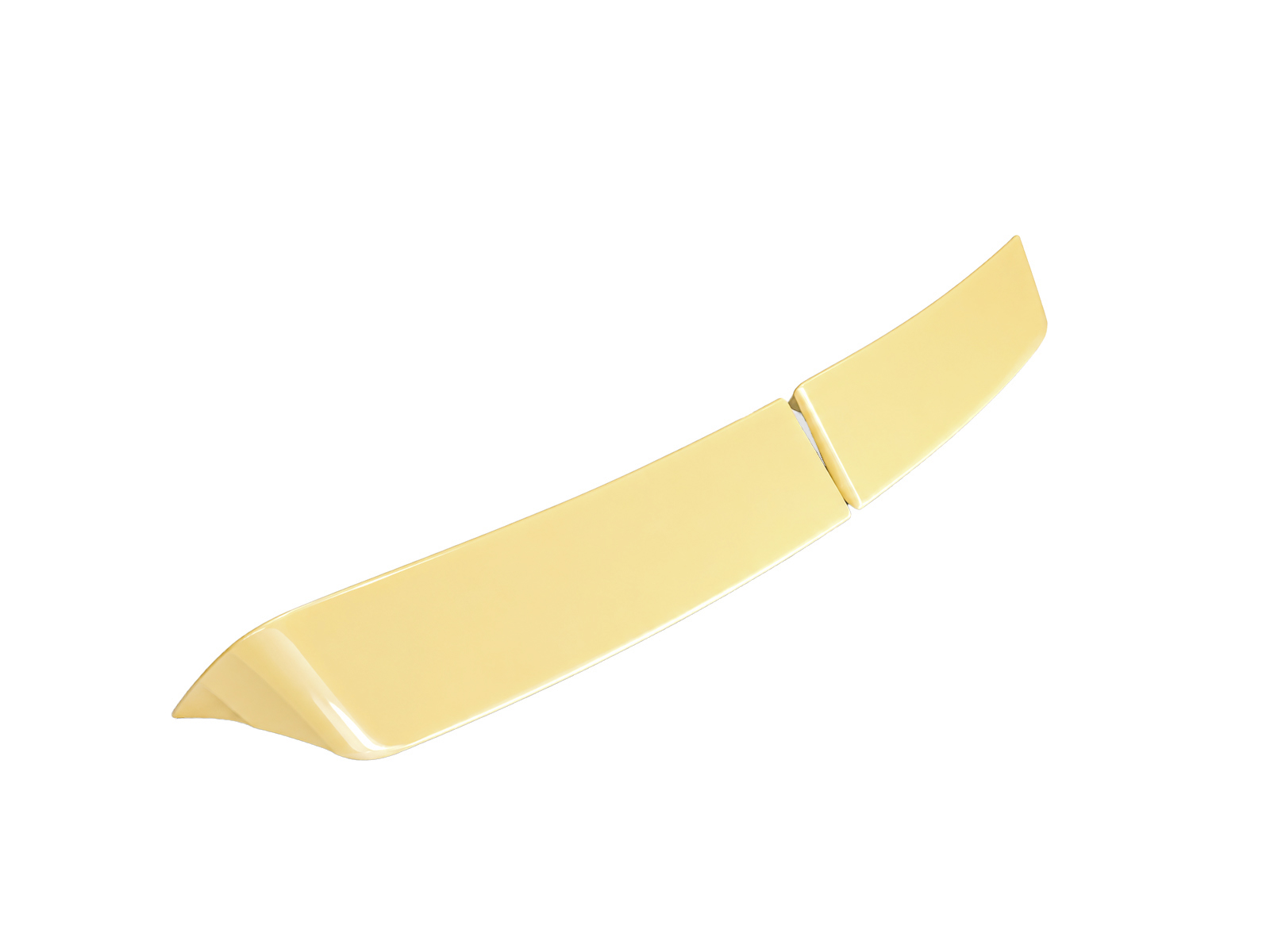 A-431_2-1jpg - OPSHOLDERS Yellow curved plastic kitchen spatula with a broad, pointed edge, isolated on white.