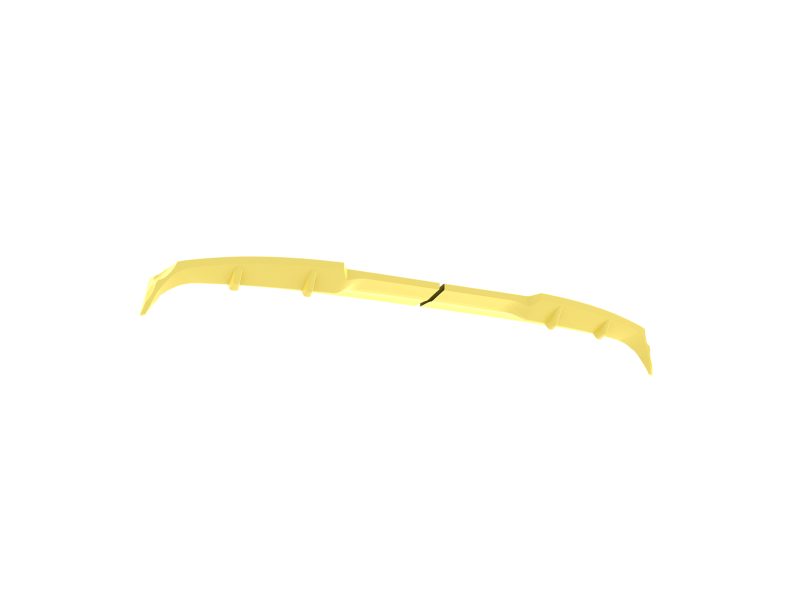Yellow car spoiler shown from the side, an aerodynamic curved rear wing with mounting fins on a white background.