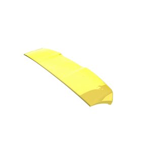Yellow curved plastic piece with a concave notch on one end, isolated on a white background.