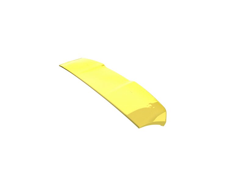 Yellow curved plastic piece with a concave notch on one end, isolated on a white background.
