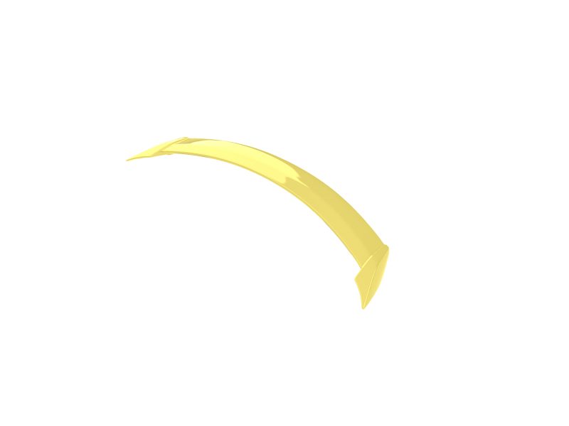 Yellow curved boomerang-like object with pointed ends on a white background