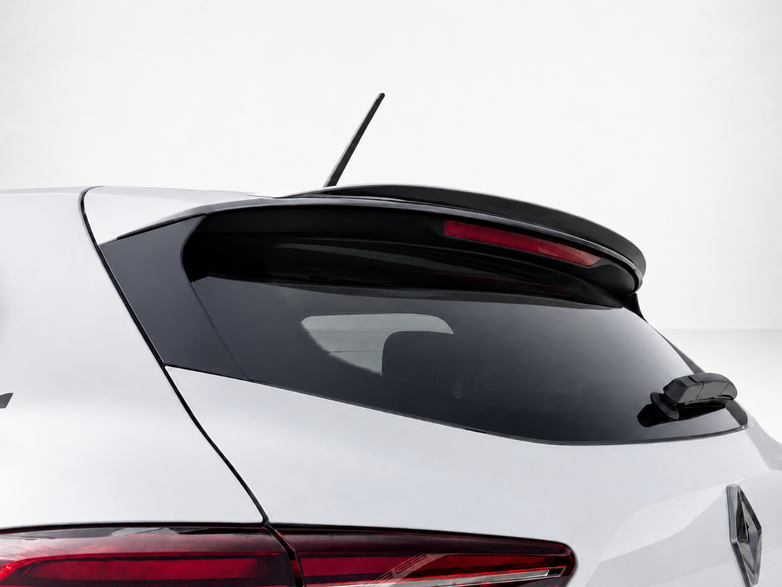A-460_1jpg - OPSHOLDERS White hatchback rear with rear window, wiper, and spoiler including a red brake light.