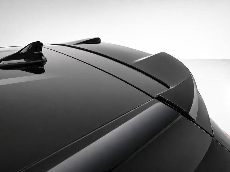 A-464_4jpg - OPSHOLDERS Close-up of a sleek car hood with glossy black panels and aerodynamic lines, emphasizing a modern sports car profile on a light background.