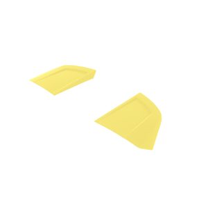 A-471_3jpg - OPSHOLDERS Two yellow plastic scoop-shaped pieces floating on a white background, angled away from each other.
