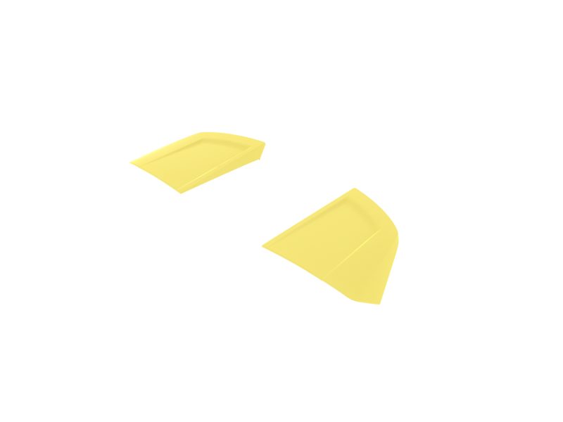 A-471_3jpg - OPSHOLDERS Two yellow plastic scoop-shaped pieces floating on a white background, angled away from each other.