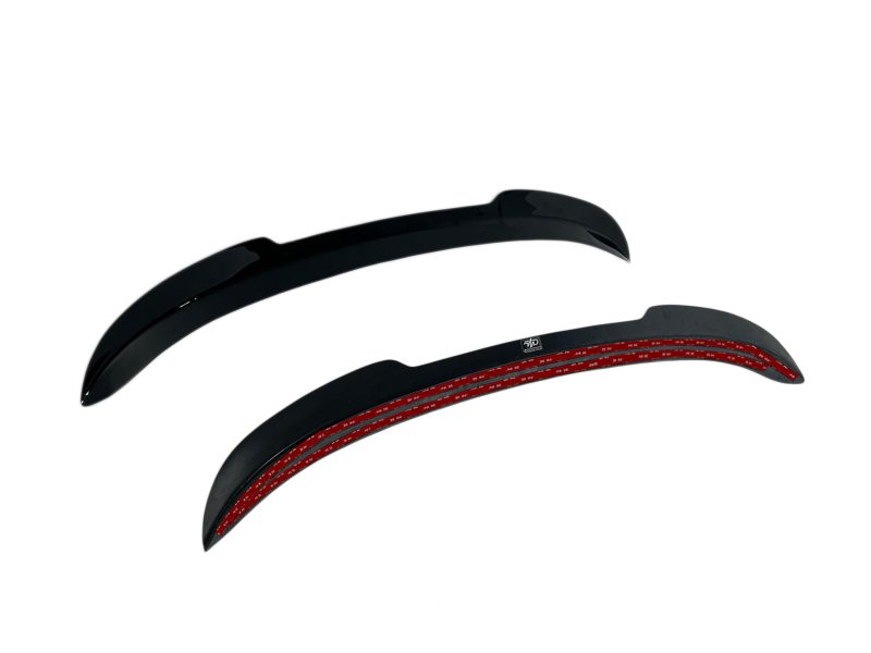 A-475_5jpg - OPSHOLDERS Pair of black curved bicycle fenders (mudguards); one shows a red measurement-marked inner edge, designed to attach over wheels.