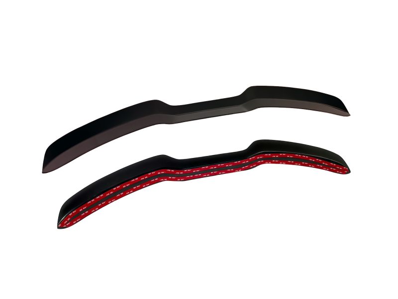 A-479_5jpg - OPSHOLDERS Pair of curved black automotive trim pieces with red braided interior on the underside, laid parallel and facing opposite directions