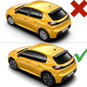 Two panels: top shows a yellow hatchback with a red X, bottom shows the same car with a green checkmark—illustrating correct vs incorrect usage of imagery in accessibility.