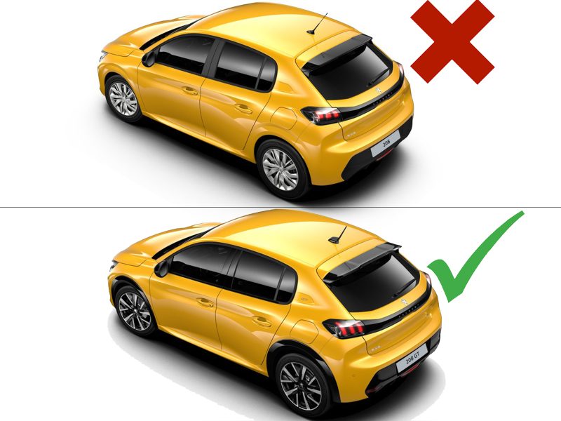 Two panels: top shows a yellow hatchback with a red X, bottom shows the same car with a green checkmark—illustrating correct vs incorrect usage of imagery in accessibility.