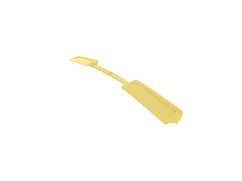 Yellow plastic hand trowel with a long handle and wide blade for spreading plaster or adhesive.