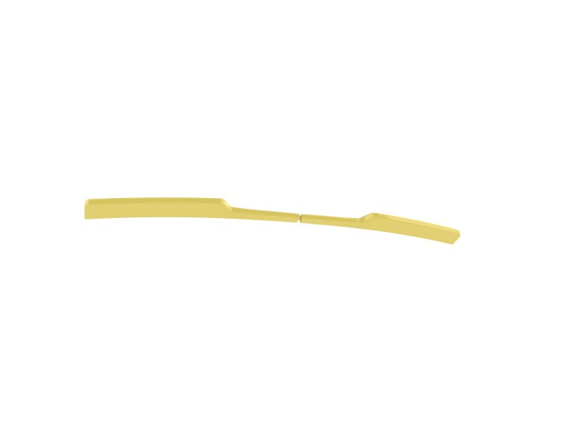 Long yellow plastic tool composed of two segments joined at a small hinge on a white background