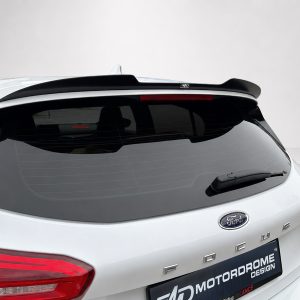 A-497_5jpg - OPSHOLDERS Rear view of a white Ford SUV with a black roof spoiler and rear wiper on the rear window.