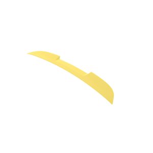 Yellow curved plastic blade-like tool positioned diagonally across a white background, with a small notch in the middle.