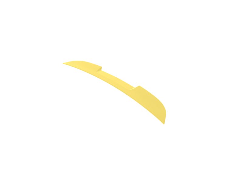 Yellow curved plastic blade-like tool positioned diagonally across a white background, with a small notch in the middle.