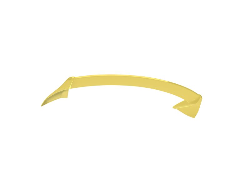 Yellow curved plastic bar with pointed, wing-like ends forming a shallow arc