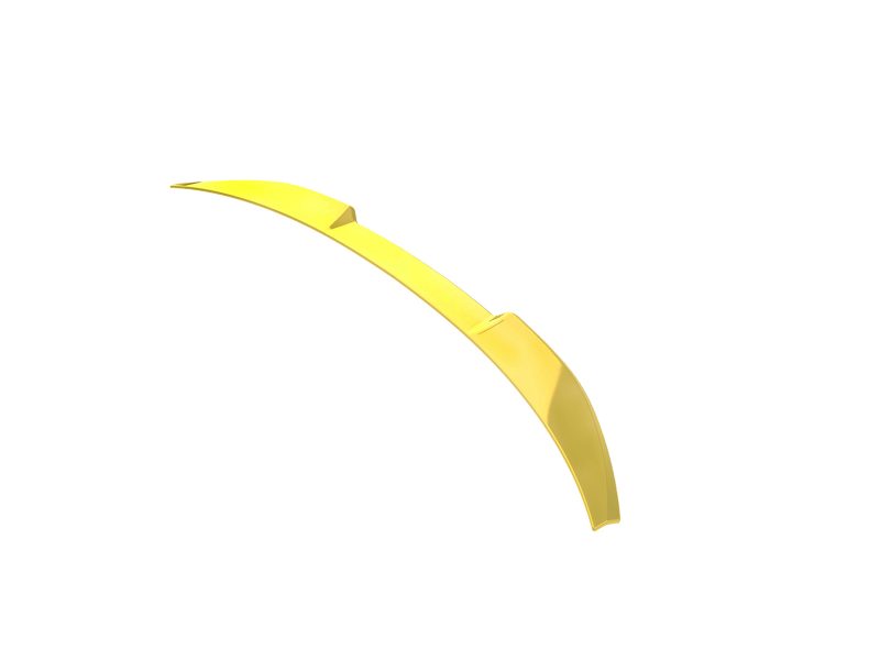 Yellow curved aerodynamic blade or winglet against white background.