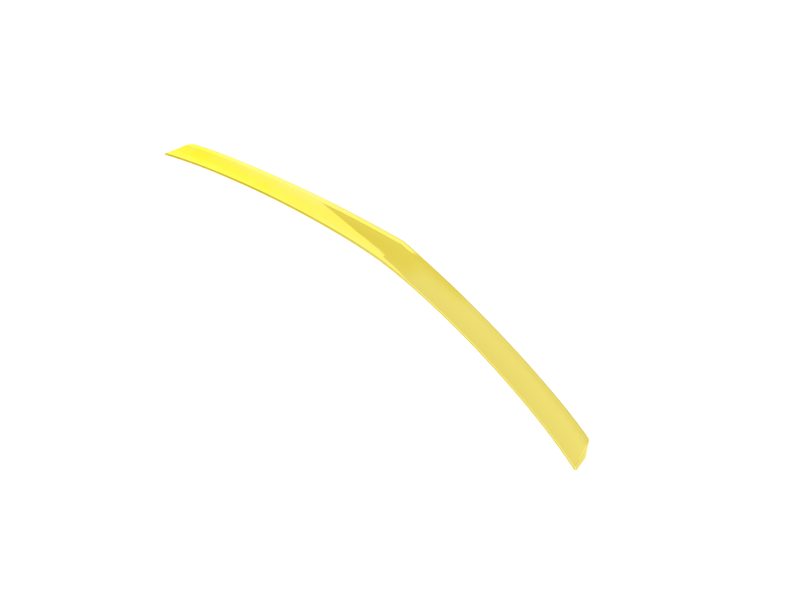Curved yellow plastic strip across a white background, diagonal orientation.