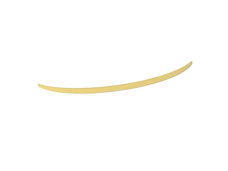 Gold curved brush stroke on white background, a decorative flourish trending upward to the right.