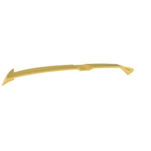 Golden elongated decorative sculpture with curved body and pointed, wing-like ends.