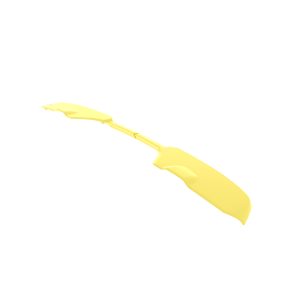 Yellow double-bladed kayak paddle with a long shaft and curved blades on a white background, angled diagonally.