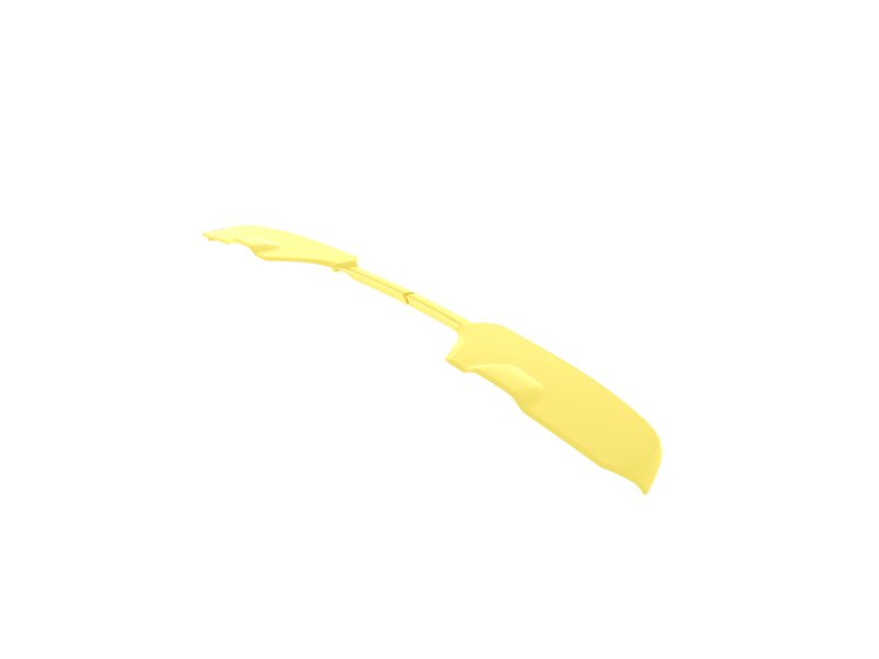 Yellow double-bladed kayak paddle with a long shaft and curved blades on a white background, angled diagonally.
