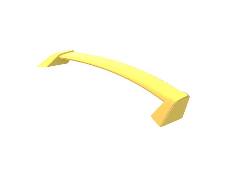 A-520_7jpg - OPSHOLDERS 3D rendering of a yellow curved bar with squared end pieces, boomerang-like in shape.