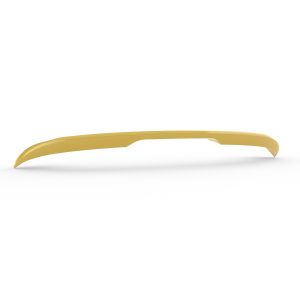 Yellow glossy curved plastic strip with a small central notch lying on a white surface.