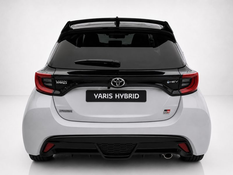 A-541_3jpg - OPSHOLDERS Rear view of a Toyota Yaris Hybrid with 'YARIS HYBRID' plate and GR SPORT badge on the right tailgate.
