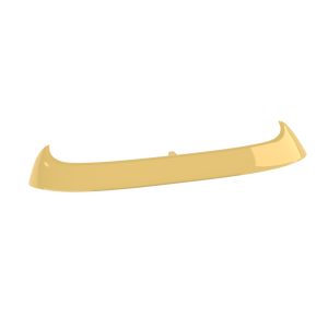 Long curved yellow plastic trim piece with a small central notch, isolated on white surface.