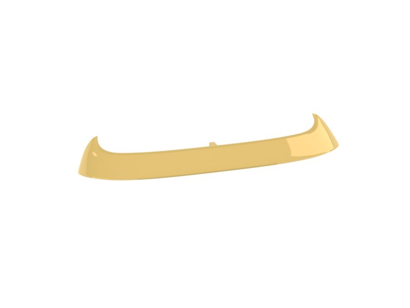 Long curved yellow plastic trim piece with a small central notch, isolated on white surface.