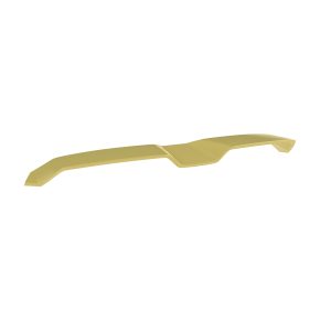 Gold-colored 3D-rendered eyewear frame fragment, showing a curved temple piece with angular ends