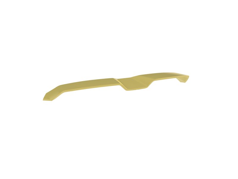 Gold-colored 3D-rendered eyewear frame fragment, showing a curved temple piece with angular ends