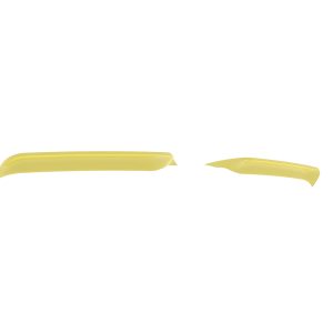 Two yellow paint swatches on a white background, a long curved stroke on the left and a shorter one on the right.