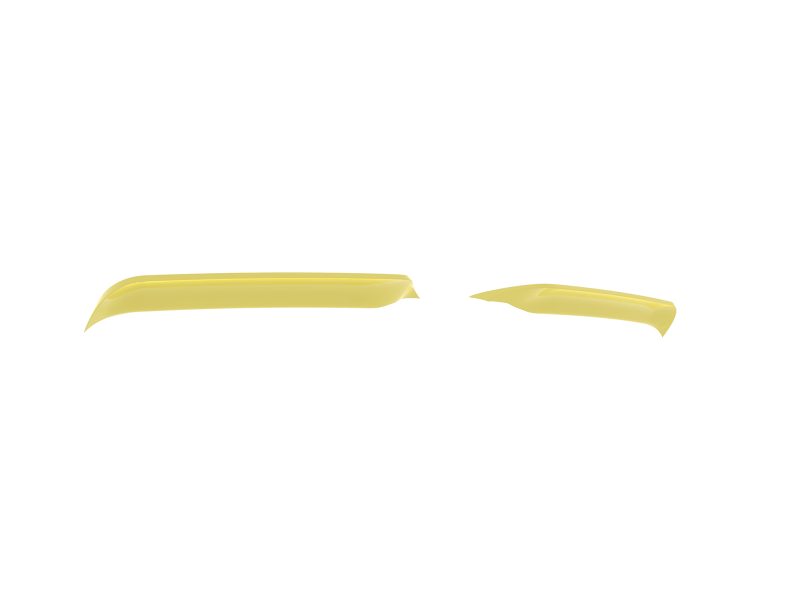 Two yellow paint swatches on a white background, a long curved stroke on the left and a shorter one on the right.
